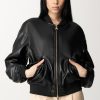 Patrizia Pepe Giubbino Bomber In Pelle Con Inserti In Tessuto Nero Best