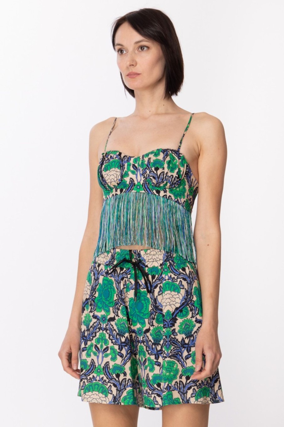 Simona Corsellini Top Bustier Con Frange Bright Green Online