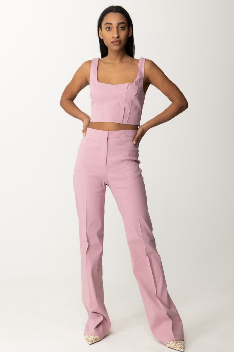 Pinko Pantaloni Flare In Misto Lino Fumo Orchidea Wholesale