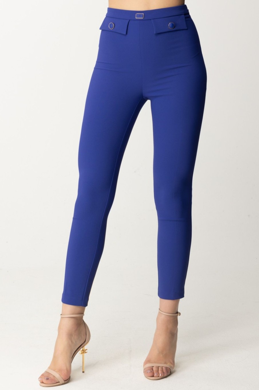 Elisabetta Franchi Pantaloni In Crepe Stretch Con Patte Blue Indaco Online