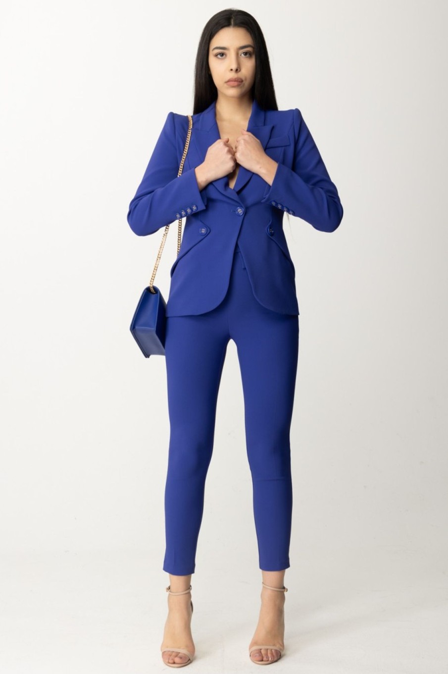 Elisabetta Franchi Pantaloni In Crepe Stretch Con Patte Blue Indaco Online