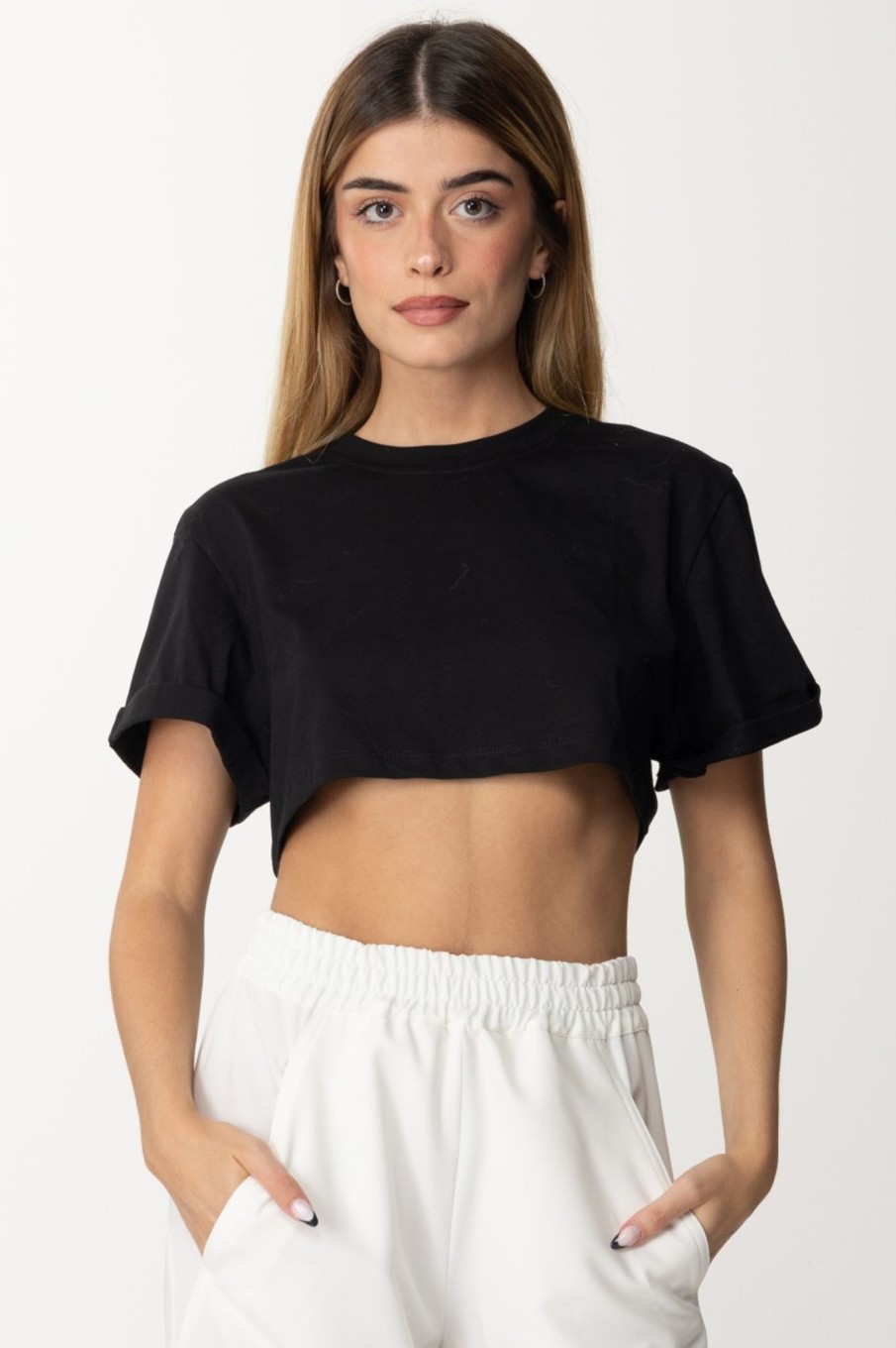 Pinko T-Shirt Crop Pinko Staff Nero/Bianco Online