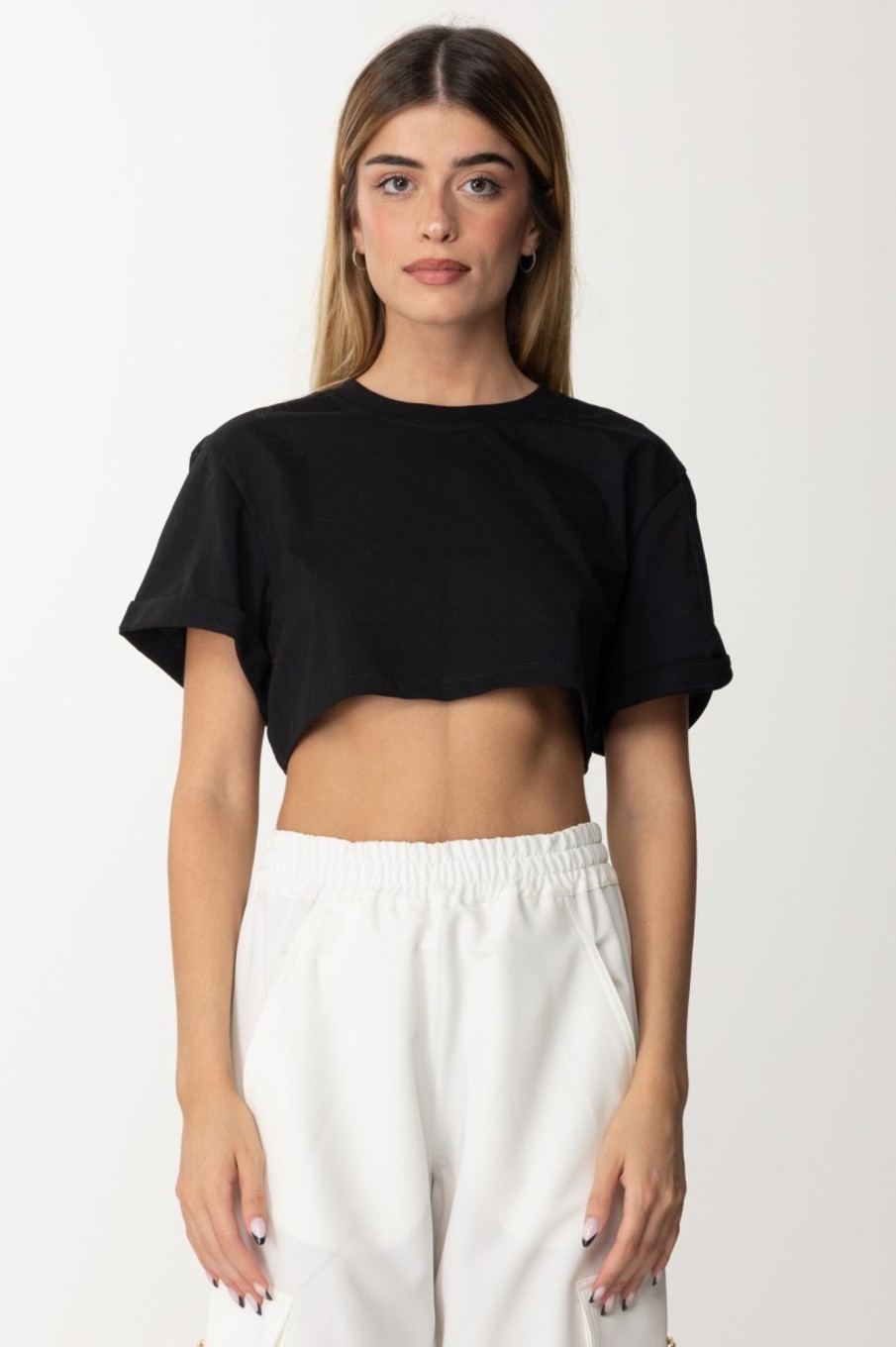 Pinko T-Shirt Crop Pinko Staff Nero/Bianco Online