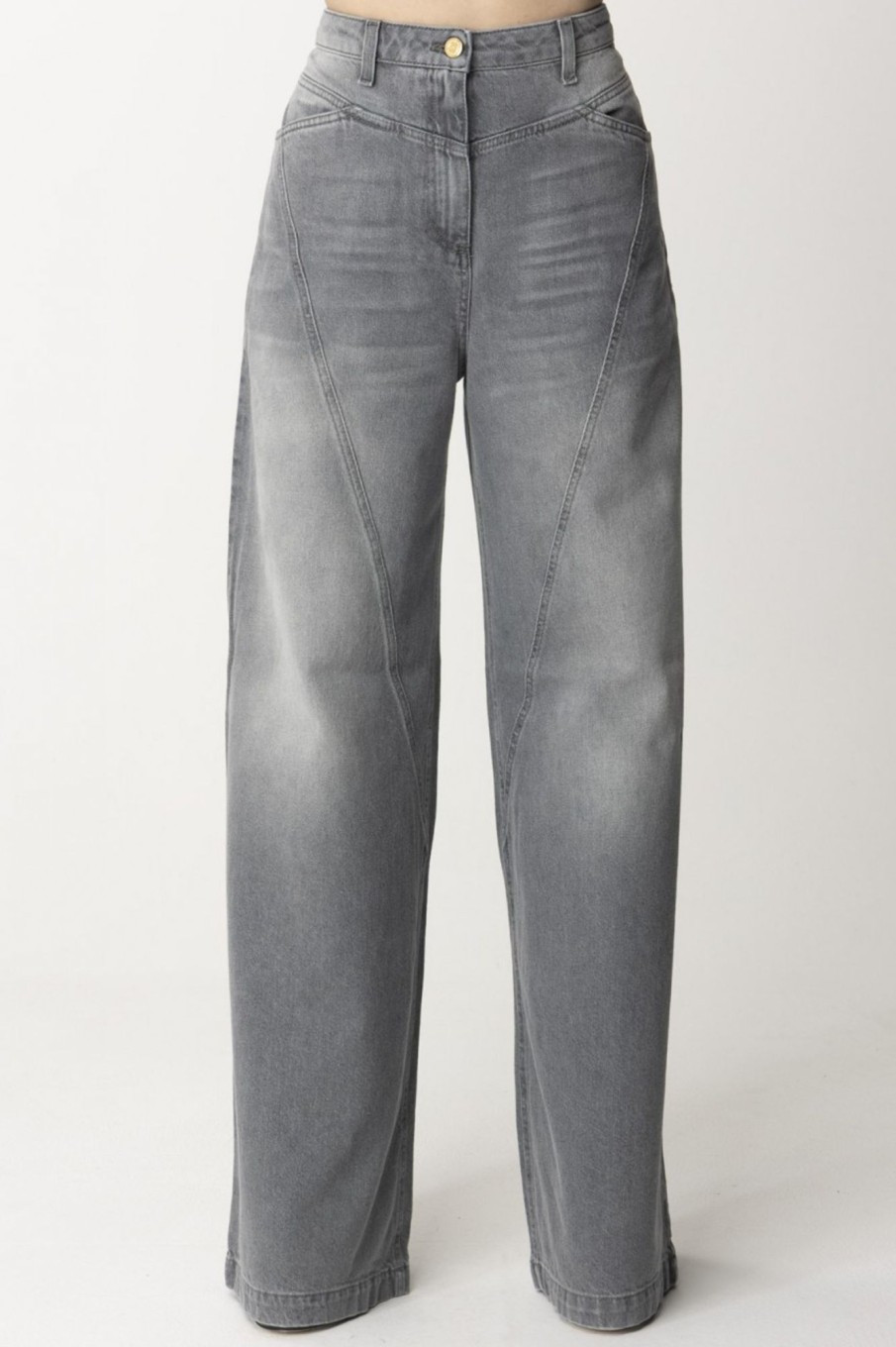 Elisabetta Franchi Jeans Palazzo Cuciture Diagonali Piombo Best