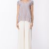 Manila Grace Blusa A Righe Con Rouches Sulle Maniche Grigio New