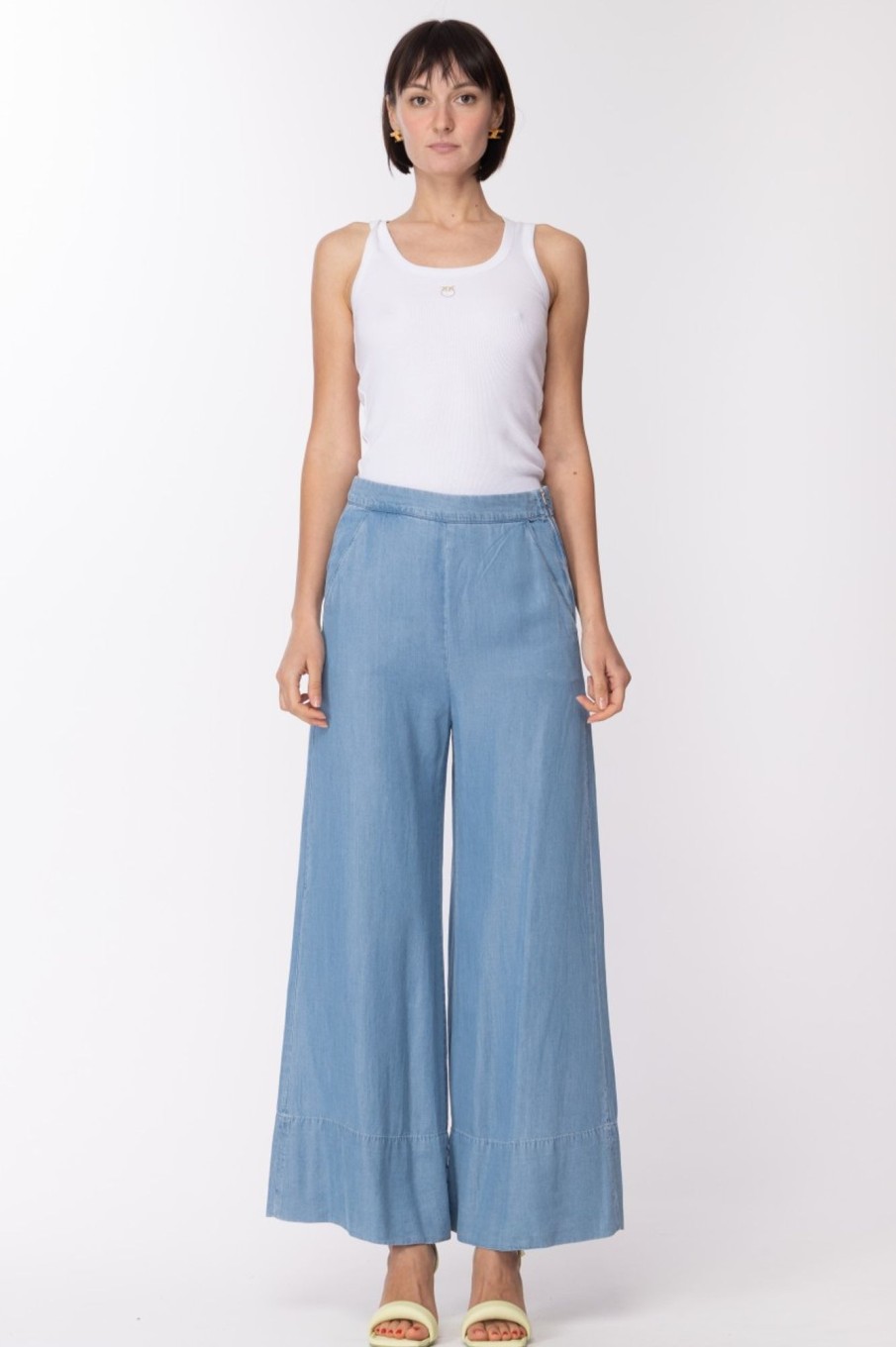 Pinko Pantaloni In Lyocell Wide Leg Lavaggio Bleach Chiaro Clearance