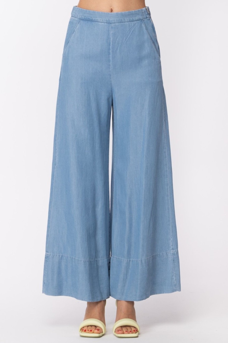 Pinko Pantaloni In Lyocell Wide Leg Lavaggio Bleach Chiaro Clearance