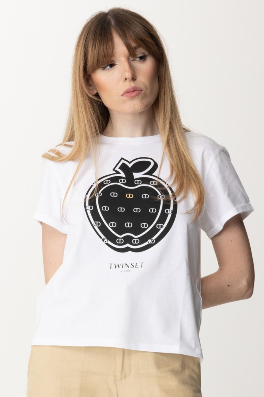 Twin-Set T-Shirt Con Stampa Mela Bianco Ottico Hot