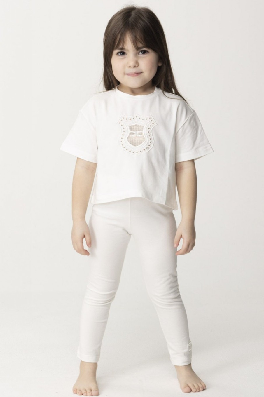 ELISABETTA FRANCHI BAMBINA T-Shirt Con Ricamo Stemma Light Cream New