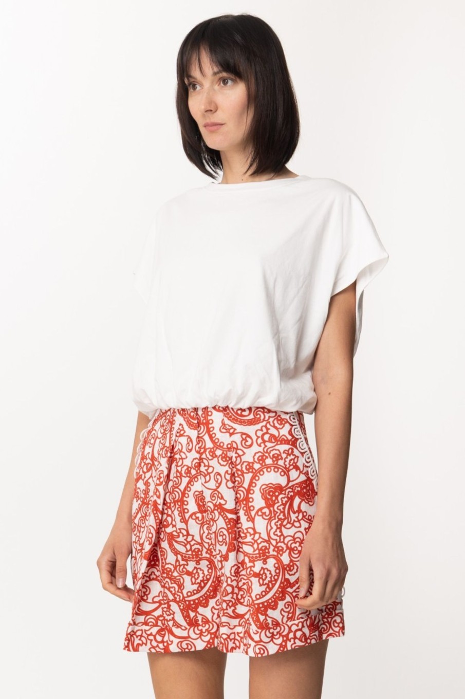 Gina T-Shirt Crop Con Punto Vita Arricciato Bianco Wholesale