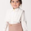 ELISABETTA FRANCHI BAMBINA Camicia Con Ricamo A Borchiette Panna Chiaro New