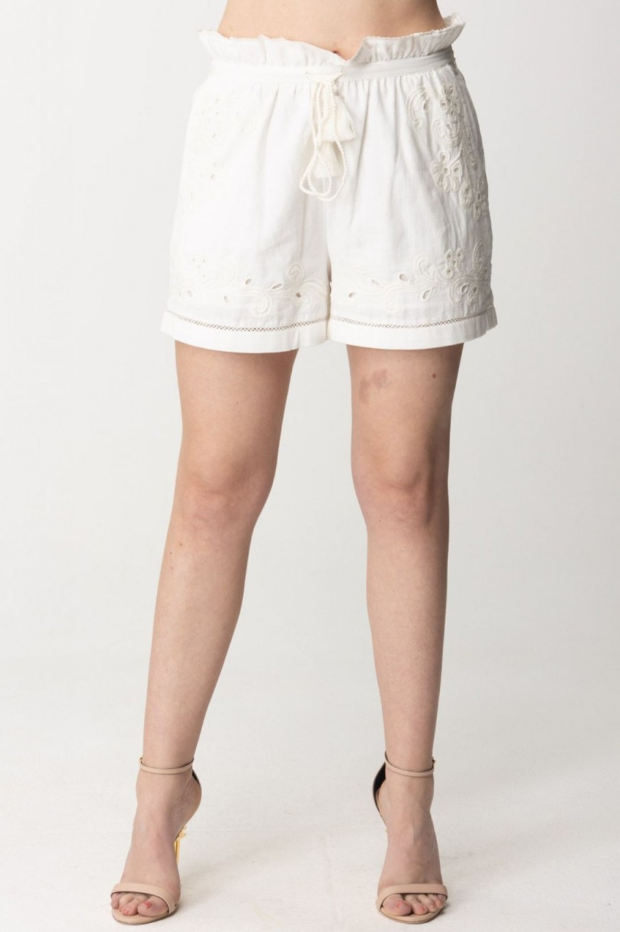 Twin-Set Shorts Con Ricami E Coulisse Bianco Ottico Hot