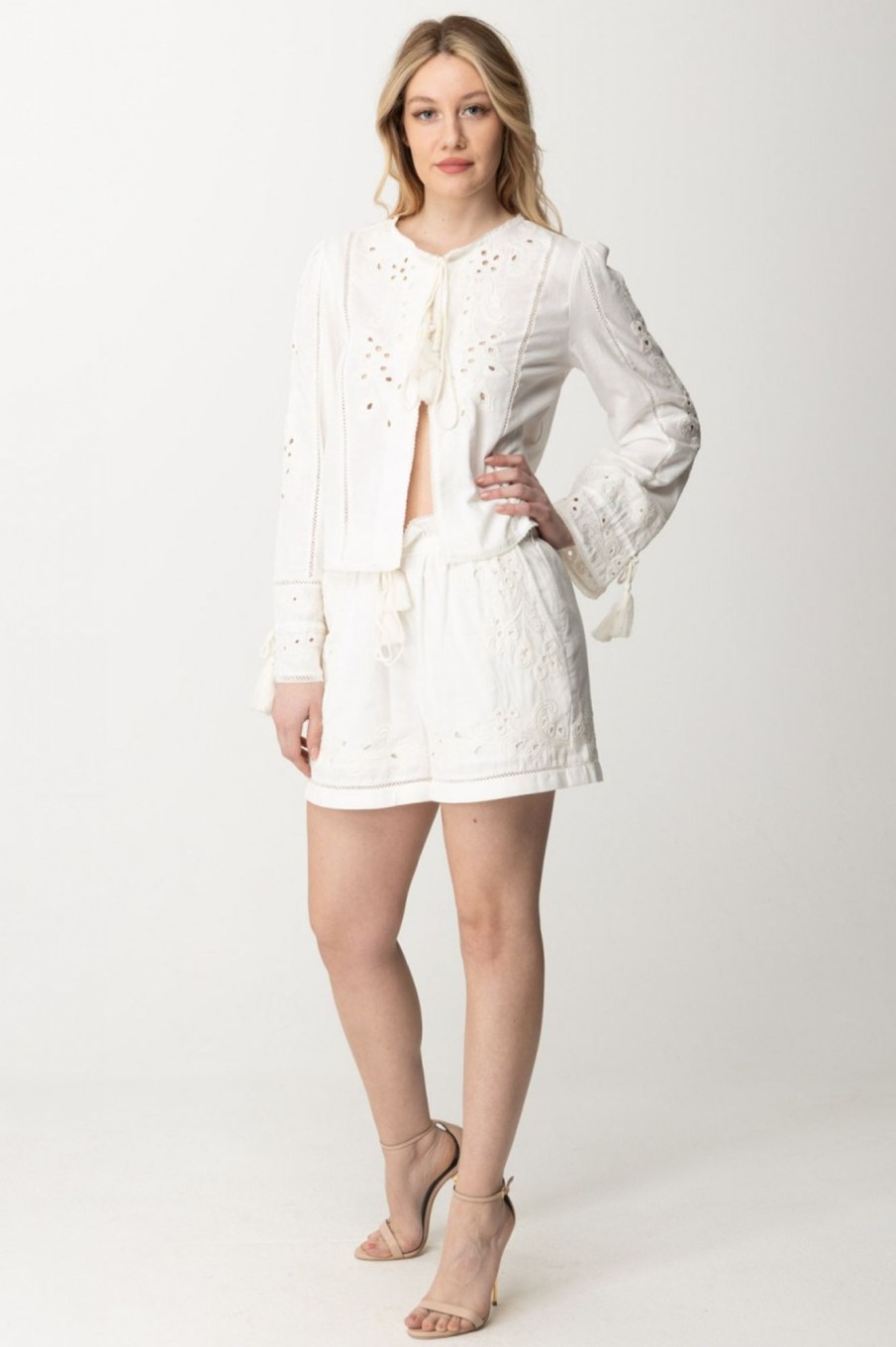 Twin-Set Shorts Con Ricami E Coulisse Bianco Ottico Hot