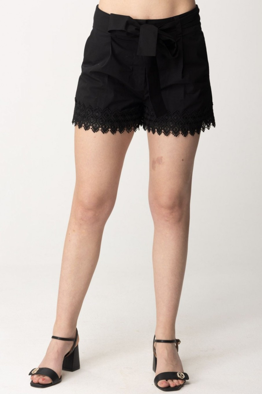 Twin-Set Shorts Con Cintura E Pizzo Nero Hot