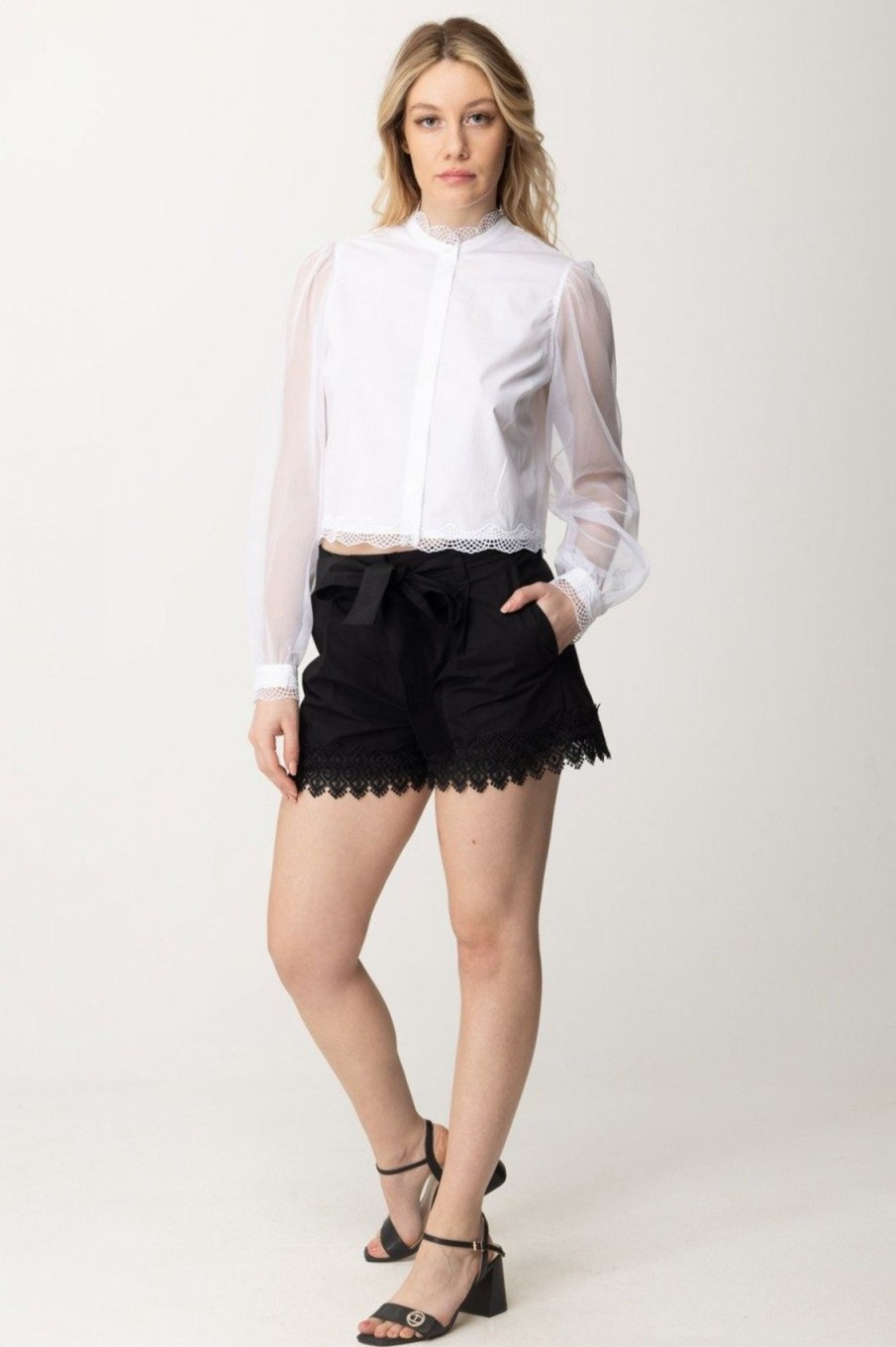 Twin-Set Shorts Con Cintura E Pizzo Nero Hot