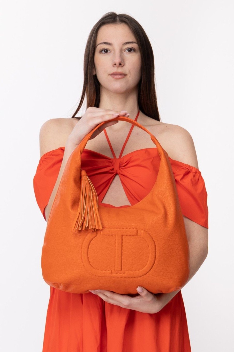 Twin-Set Hobo Bag Con Logo Embossed Orange Online