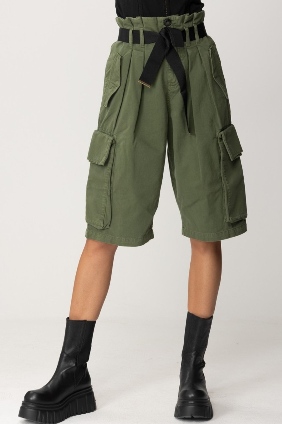 Pinko Shorts Cargo Con Cintura Verde Cipresso Wholesale