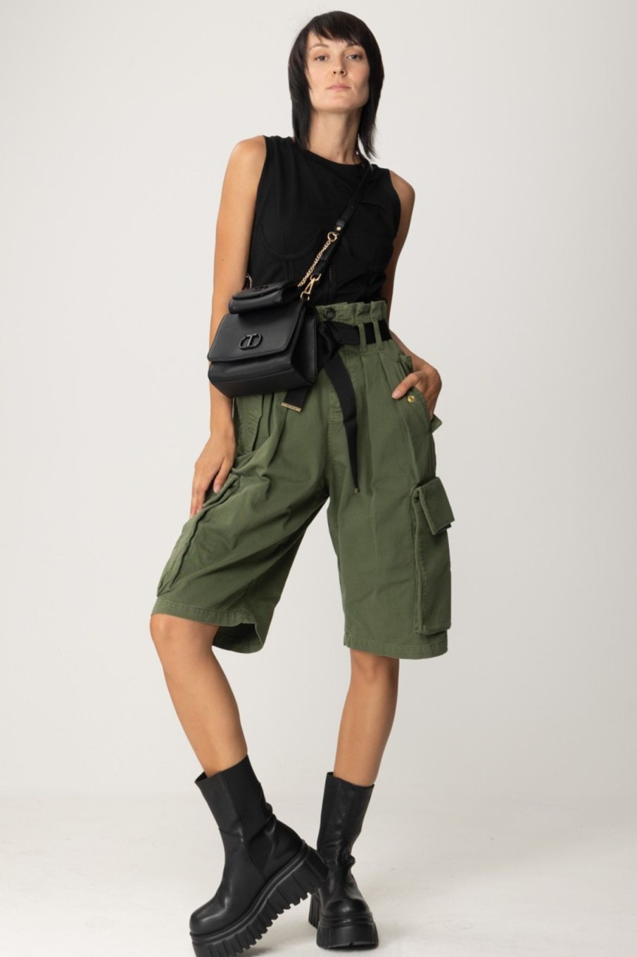 Pinko Shorts Cargo Con Cintura Verde Cipresso Wholesale