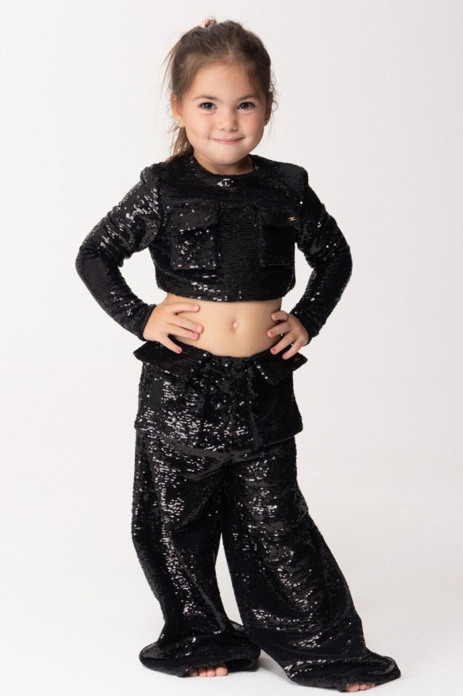 ELISABETTA FRANCHI BAMBINA Completo Top E Pantaloni In Paillettes Nero Online