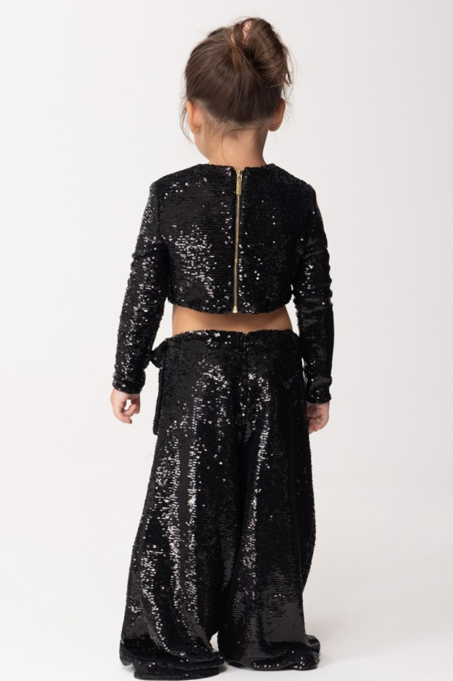 ELISABETTA FRANCHI BAMBINA Completo Top E Pantaloni In Paillettes Nero Online