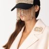 Elisabetta Franchi Cappello Con Visiera E Frangia Di Strass Nero New