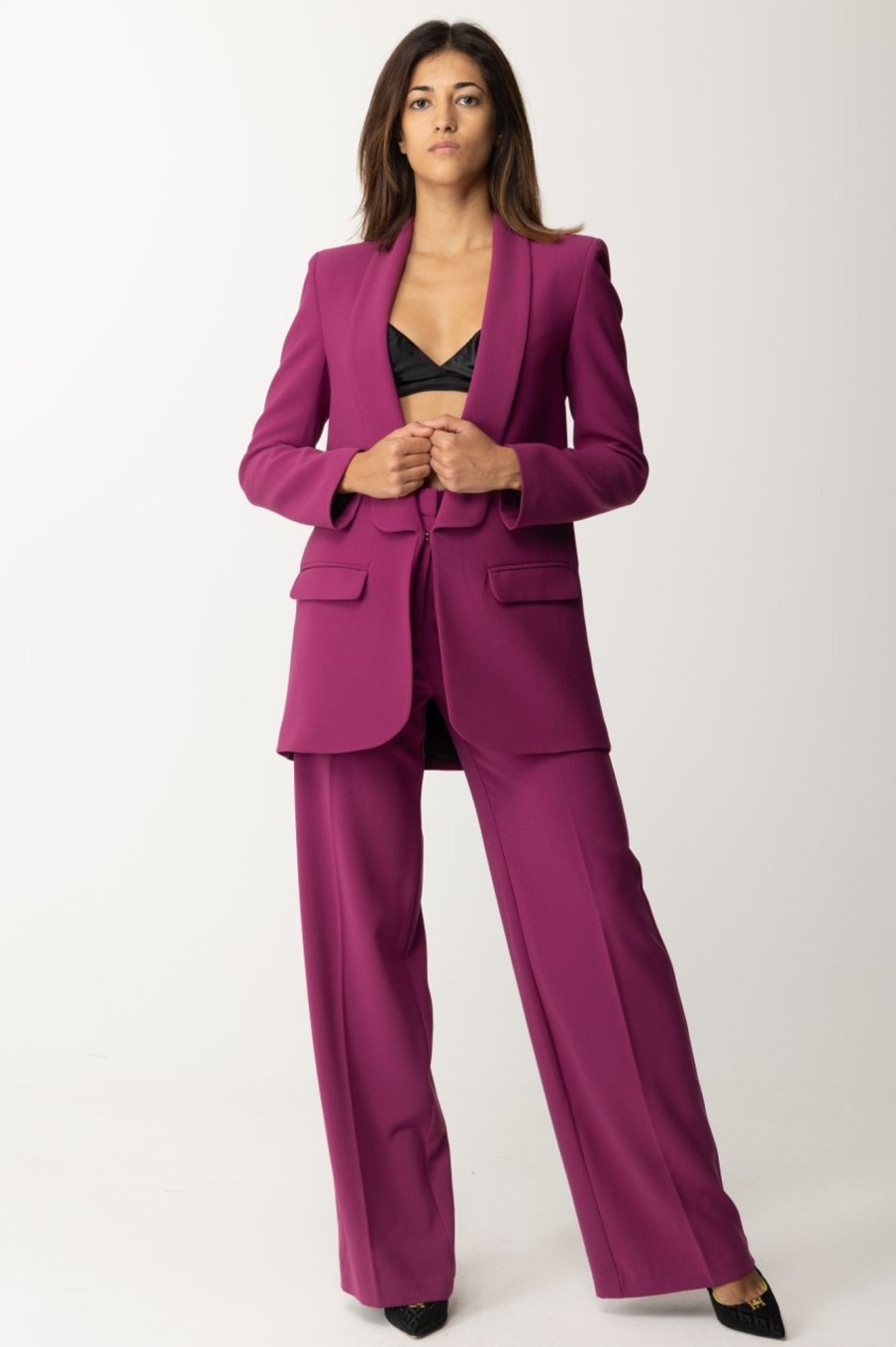 Dramèe Tailleur Giacca Lunga E Pantalone Magenta New