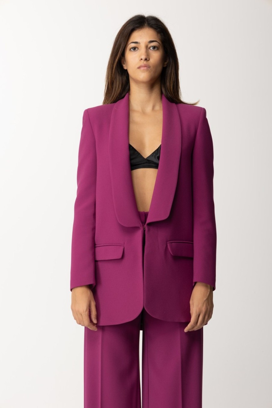 Dramèe Tailleur Giacca Lunga E Pantalone Magenta New