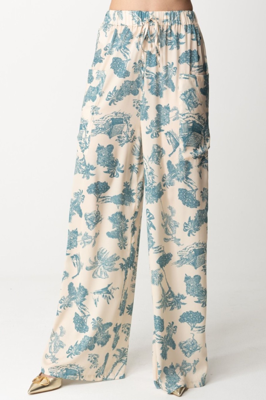 Aniye By Pantaloni Maddy Con Stampa Floreale Blu Hawaii Online