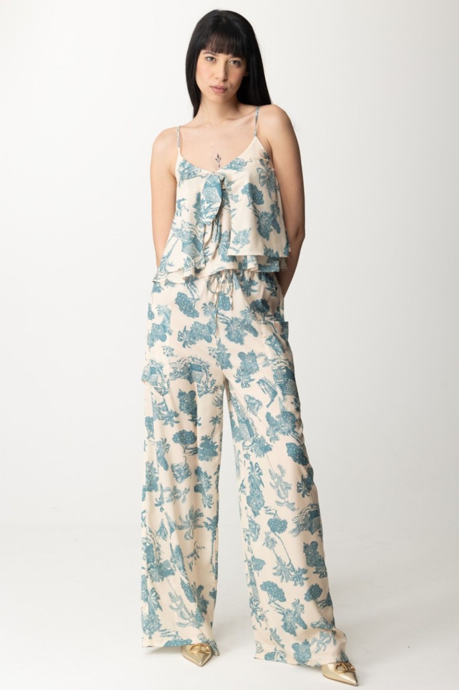 Aniye By Pantaloni Maddy Con Stampa Floreale Blu Hawaii Online