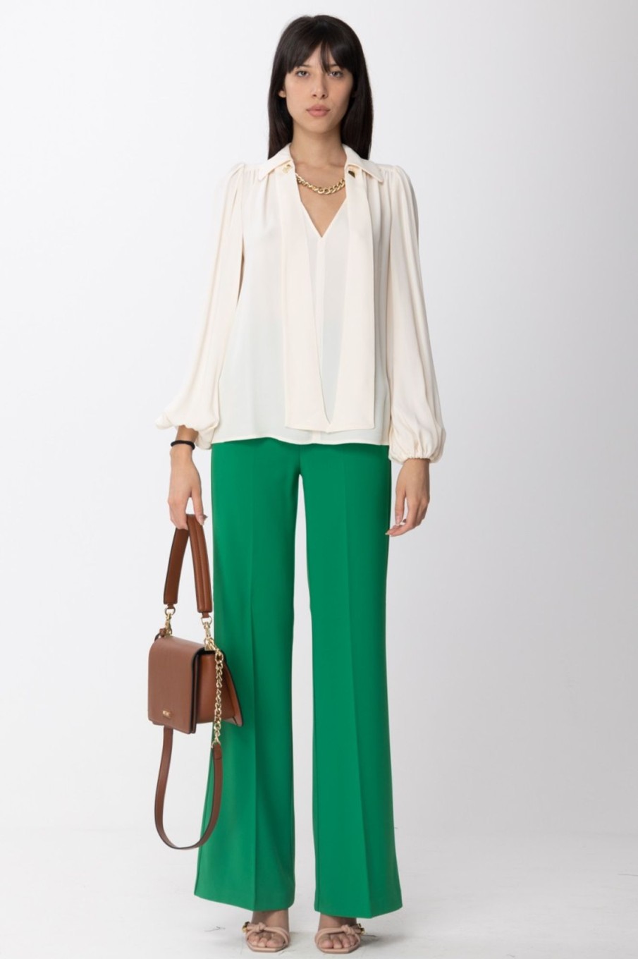 Pinko Pantaloni Palazzo Con Bottoni Verde Prato Inglese Hot