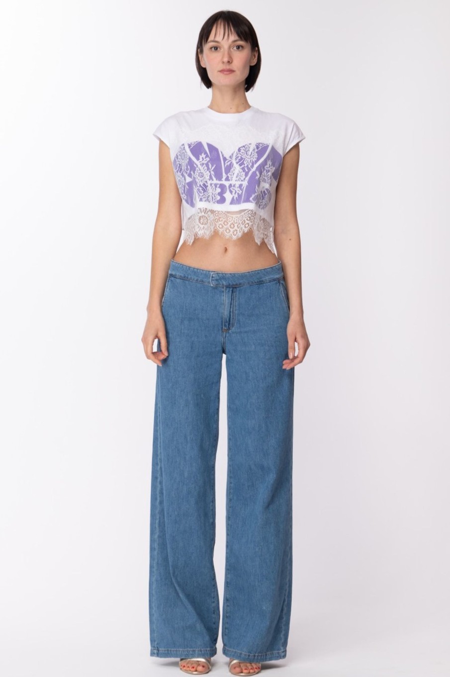 Aniye By Crop Top Nyta Con Stampa E Pizzo White Purple Online