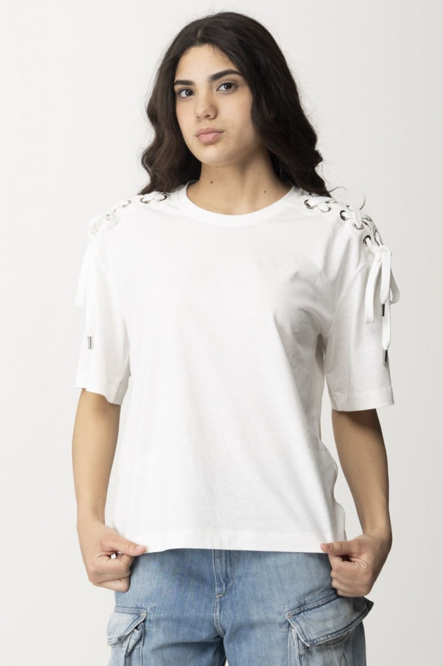 Pinko T-Shirt Con Lacci Laterali Bianco Brill Wholesale