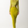 Elisabetta Franchi Abito Red Carpet Con Top Ricamato E Cut-Out Olive Oil Clearance