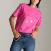 Elisabetta Franchi T-Shirt Con Placche Lettering Pink Fluo Best