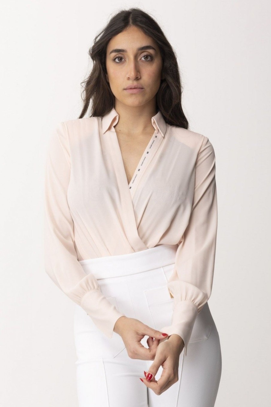 Elisabetta Franchi Camicia A Body Con Scollo A Incrocio Rosa Baby Clearance