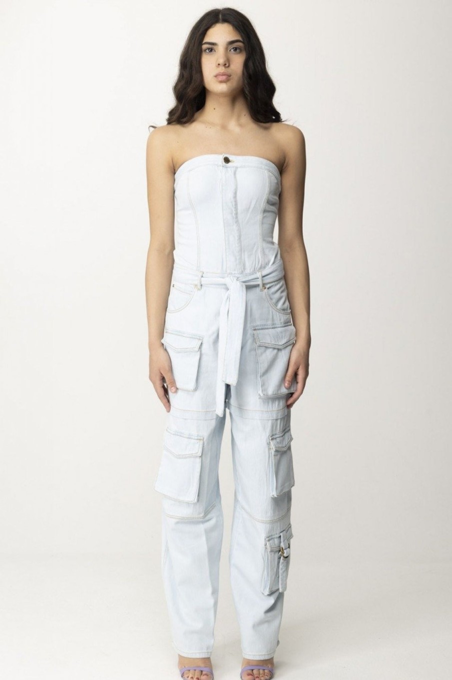 Pinko Tuta In Denim Lavaggio Bleach Chiaro Wholesale