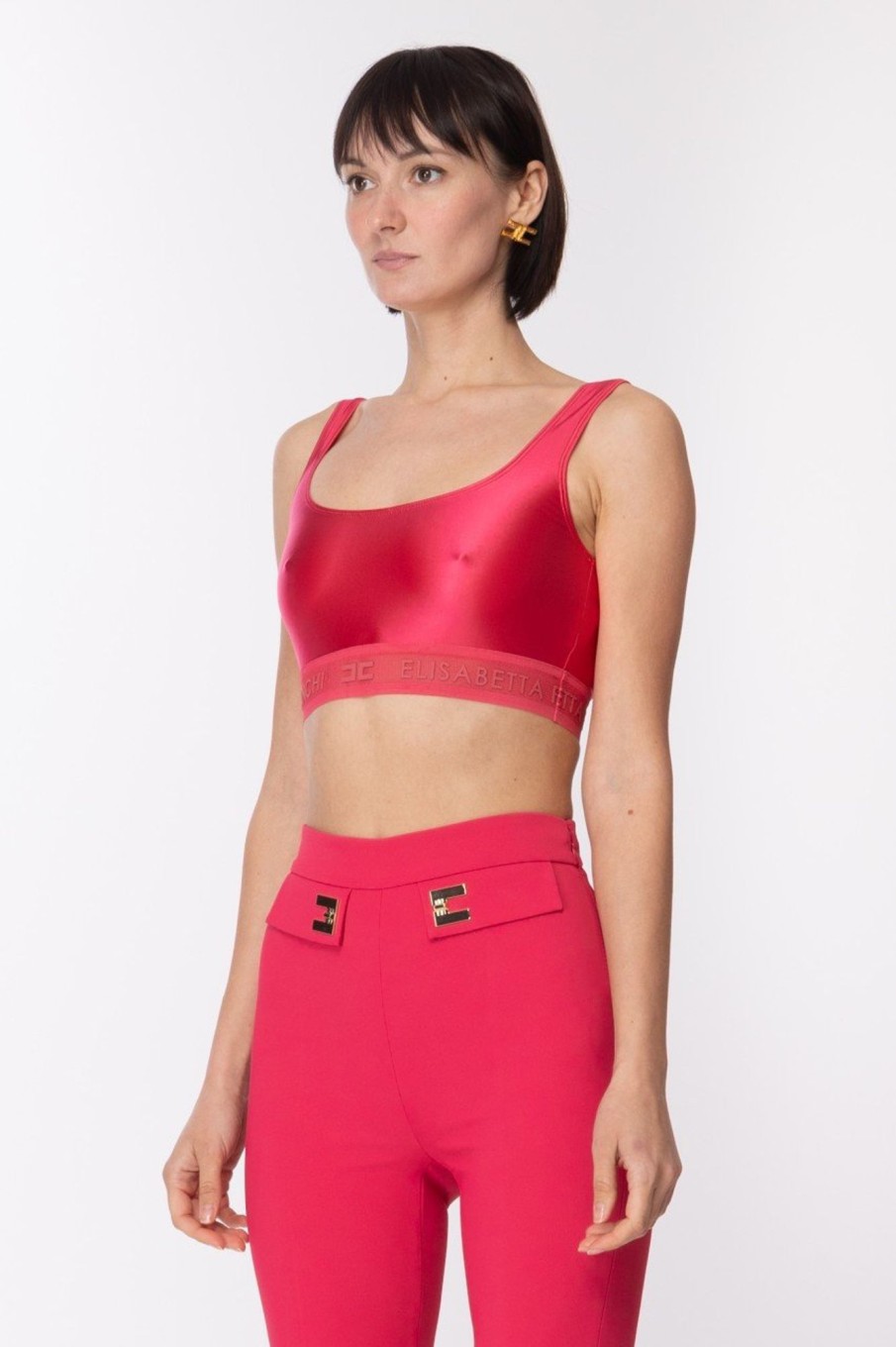 Elisabetta Franchi Top In Lycra Lucida Fuxia Wholesale