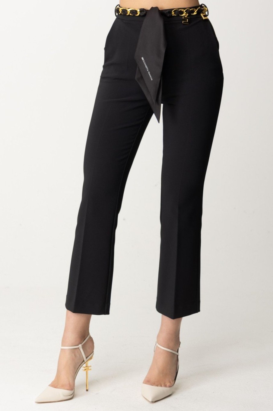 Elisabetta Franchi Pantaloni Con Cintura Foulard Nero New