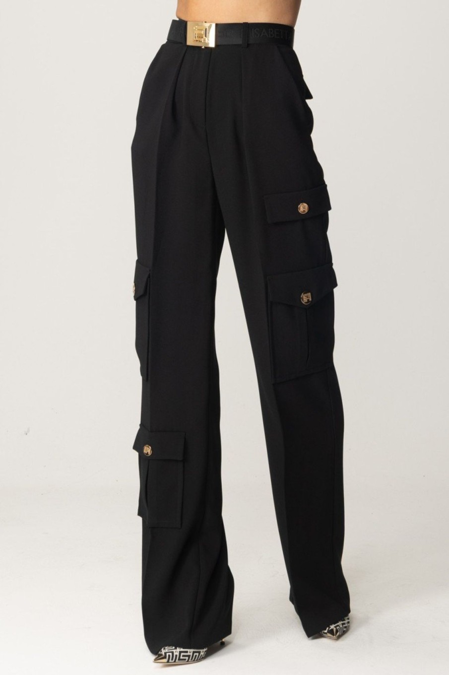 Elisabetta Franchi Pantaloni Cargo In Crepe Con Cintura Nero Clearance