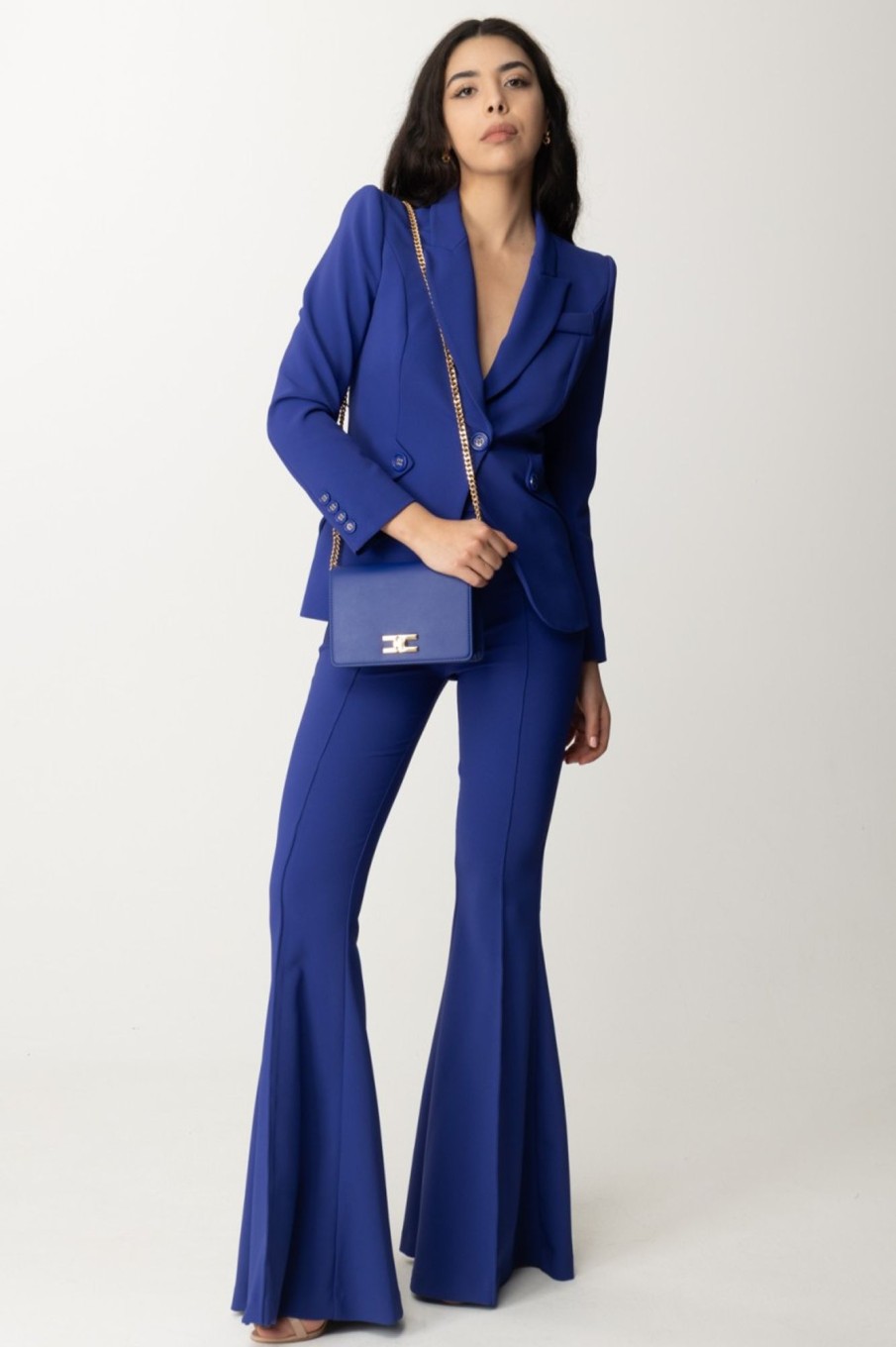 Elisabetta Franchi Pantaloni A Zampa Con Charms Blue Indaco Wholesale