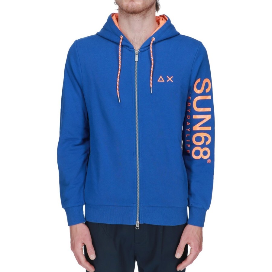 Sun68 Fepa Sun 68 Uomo Hood Zip Fuo Cotton 12 Bue 12 Blue Clearance