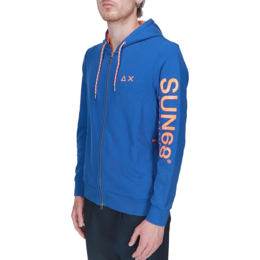 Sun68 Fepa Sun 68 Uomo Hood Zip Fuo Cotton 12 Bue 12 Blue Clearance