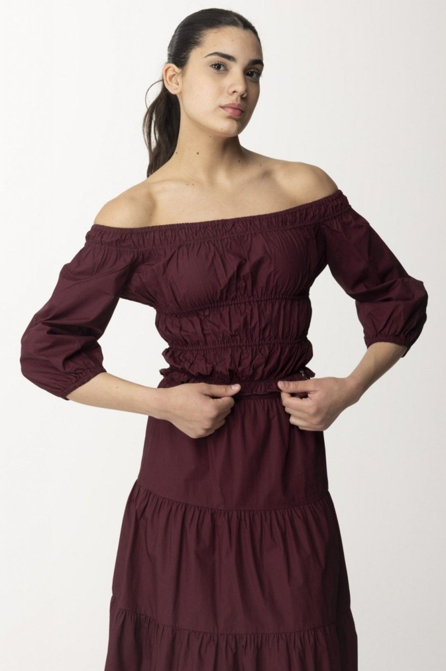 Patrizia Pepe Top Off-Shoulders Dark Plum Hot