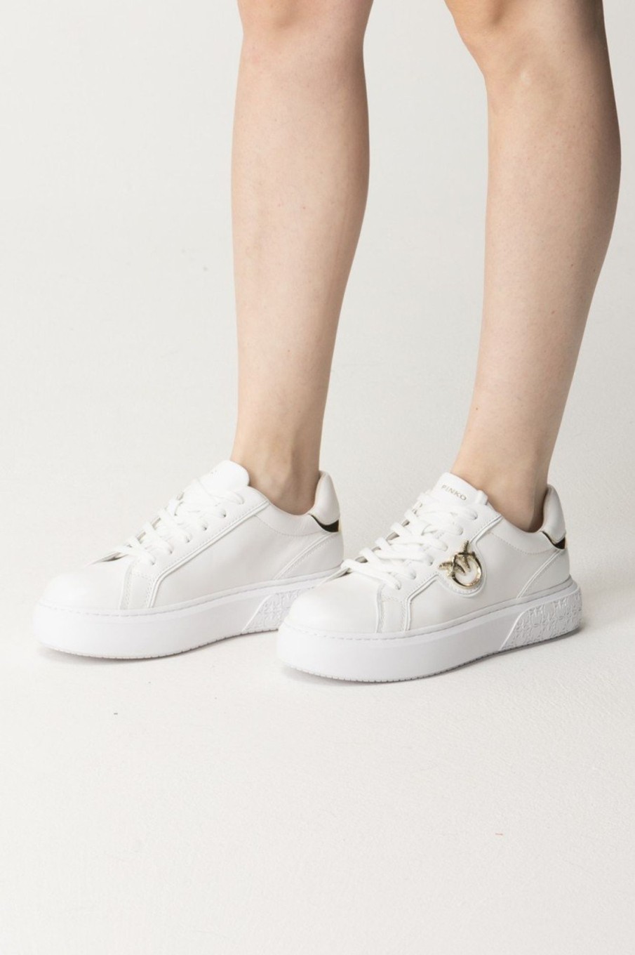 Pinko Sneakers Con Platform E Logo Love Birds Bianco/Platino Wholesale