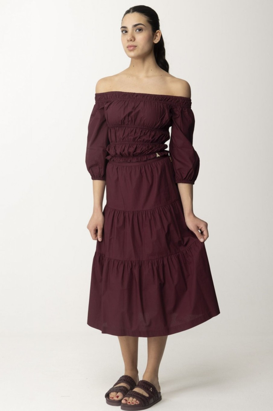 Patrizia Pepe Gonna A Balze Con Arricciature Dark Plum Wholesale