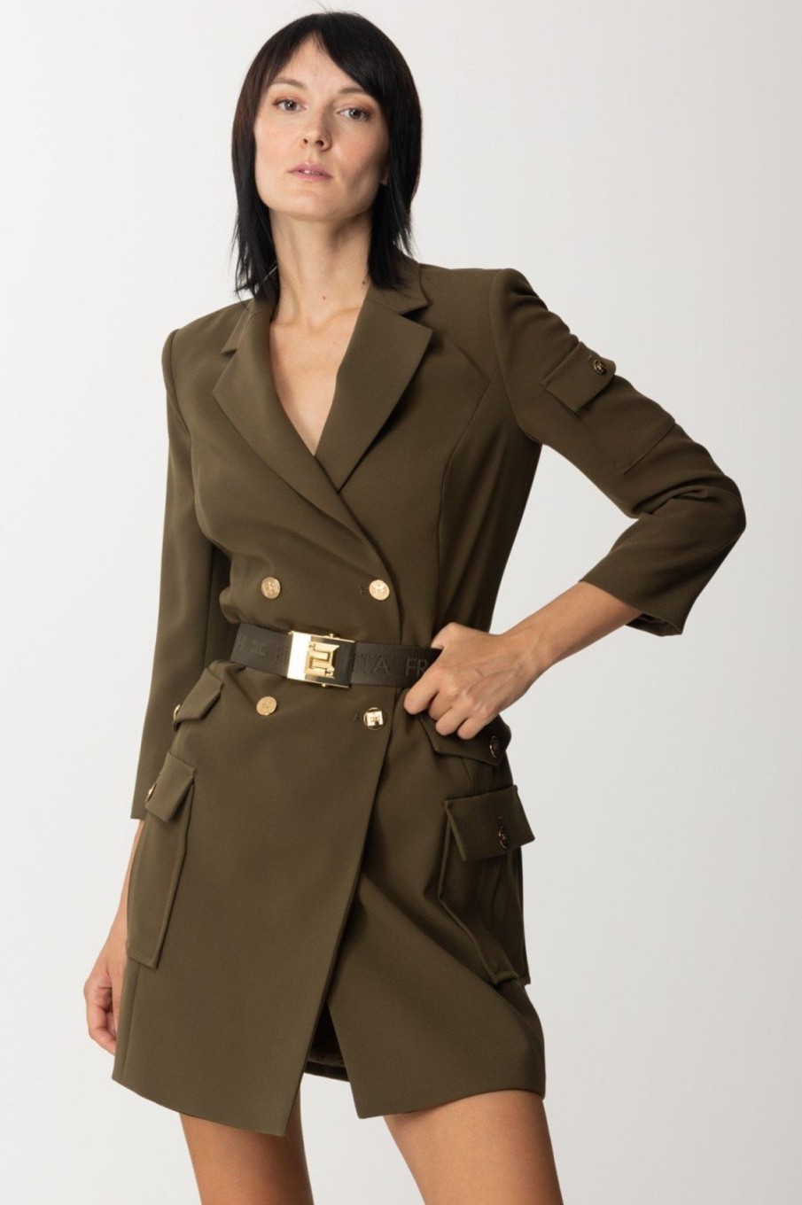 Elisabetta Franchi Abito Robe-Manteau Con Maxi Tasche Army Best