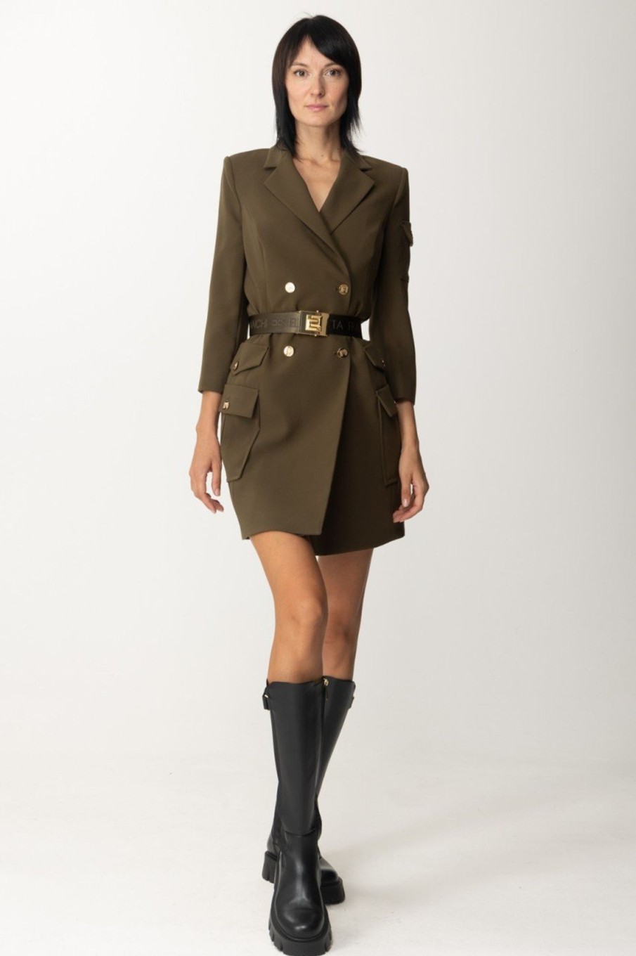 Elisabetta Franchi Abito Robe-Manteau Con Maxi Tasche Army Best