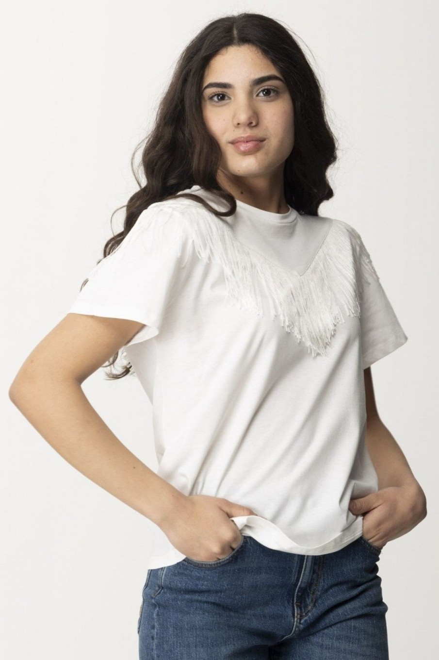 Pinko T-Shirt Con Frange Bianco-Biancaneve Online