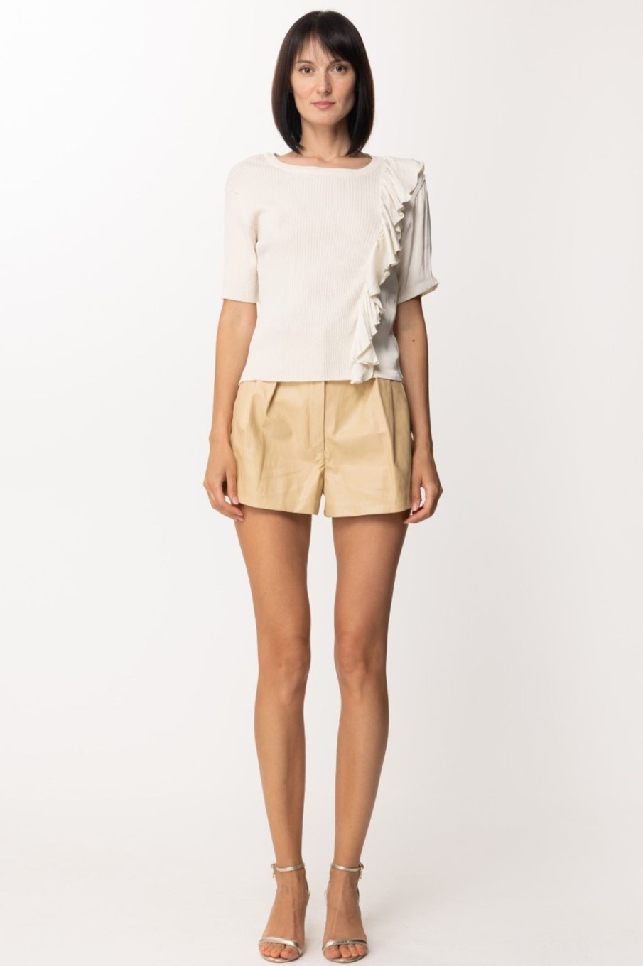 Twin-Set Shorts A Vita Alta In Tessuto Spalmato Cuban Sand Wholesale