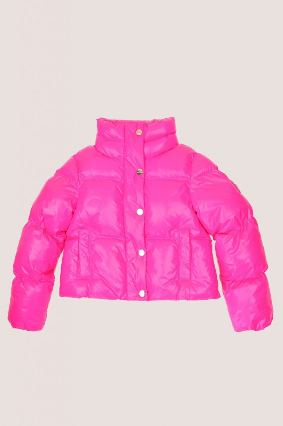 ELISABETTA FRANCHI BAMBINA Bomber In Vela A Collo Alto Pink Fluo New